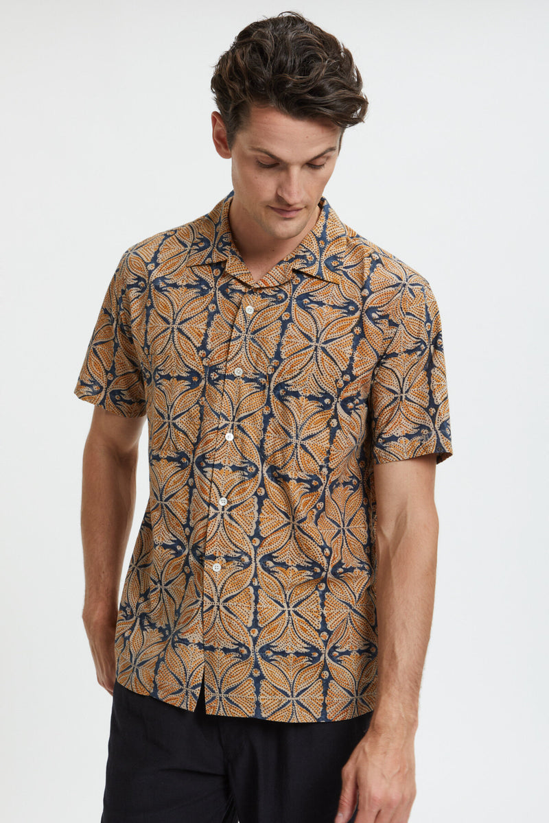 Open Collar Block Print Shirt