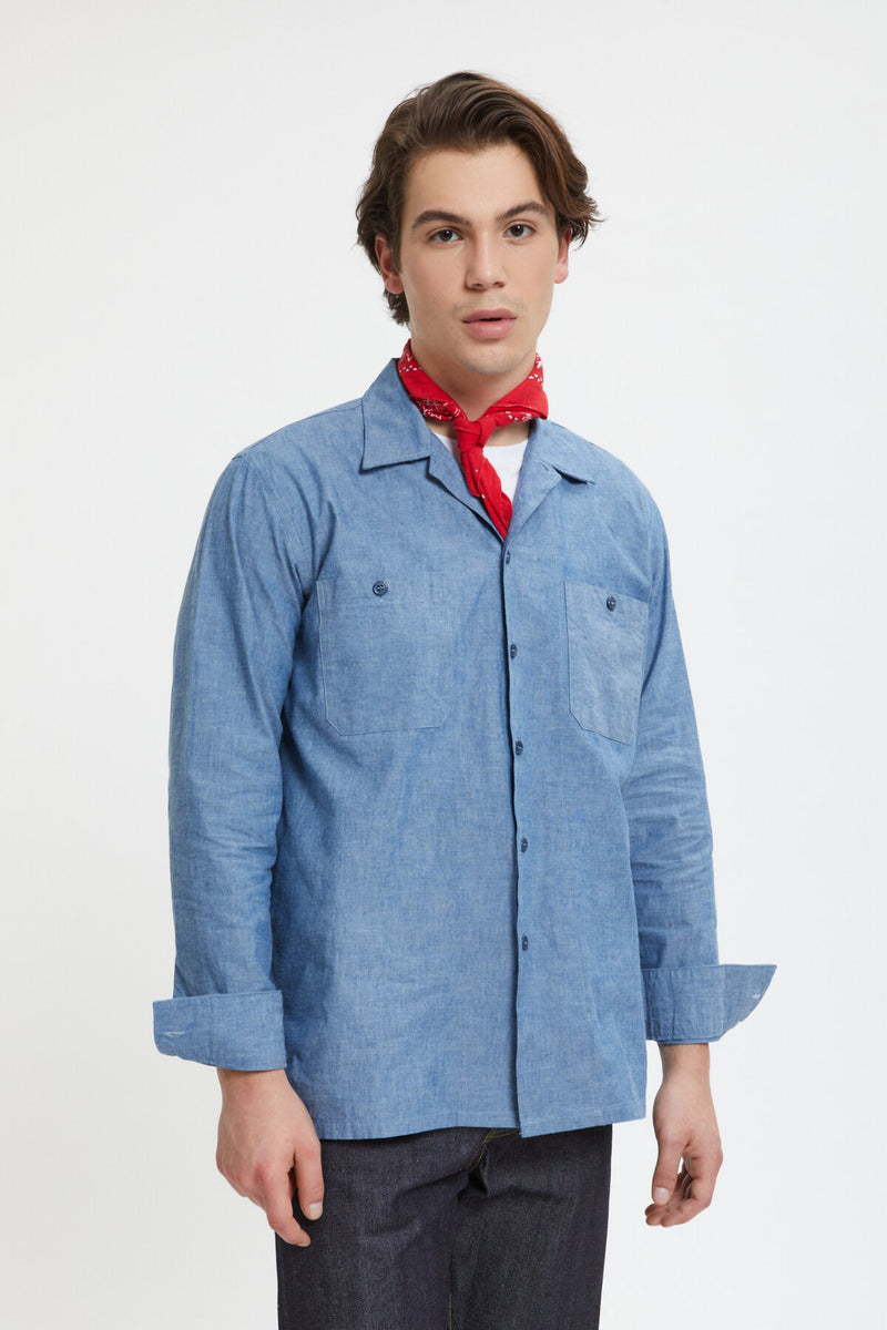 Military Chambray Open Collar Shirt