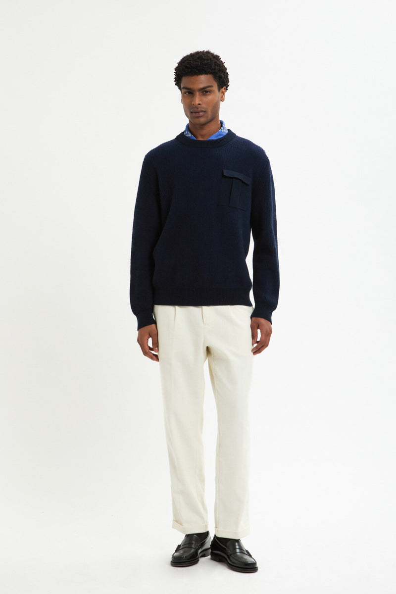RIB-KNIT CREWNECK POCKET JUMPER
