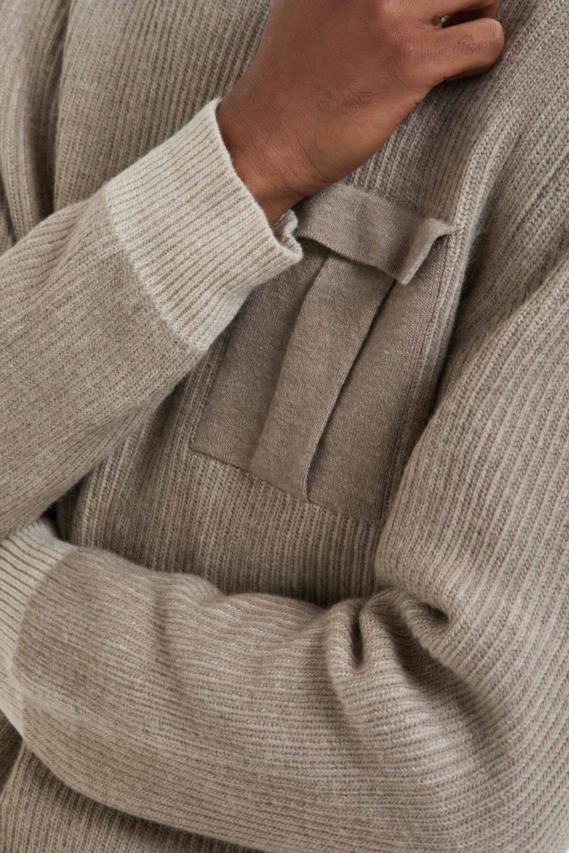 CREWNECK POCKET CONTRAST RIB JUMPER
