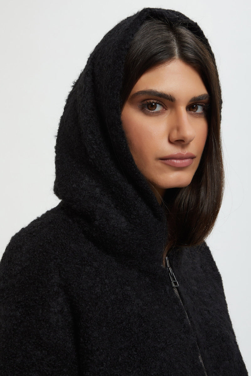 Long-sleeved cardigan with hood