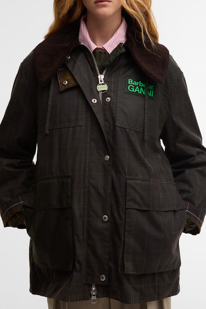 Barbour x GANNI Tartan Waxed Duffle Coat