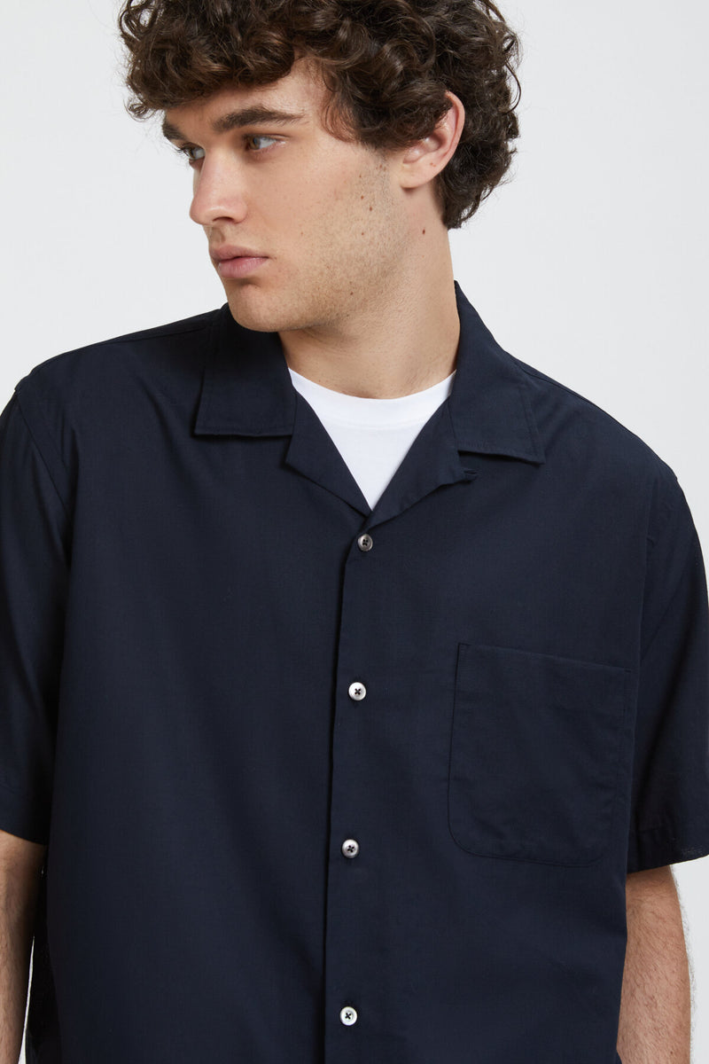 Open Collar Panama Shortsleeve Shirt