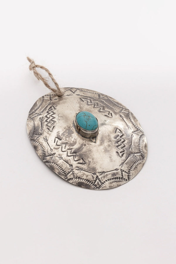 Oval Silver Ornament with Turquoise
