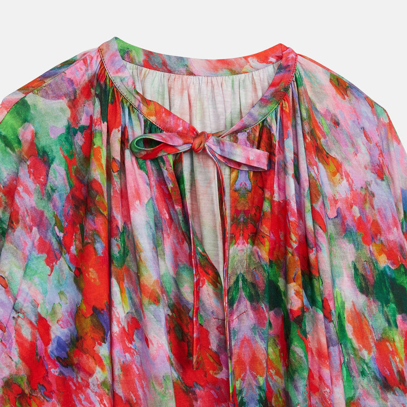 Long-sleeved dress with multicolored print