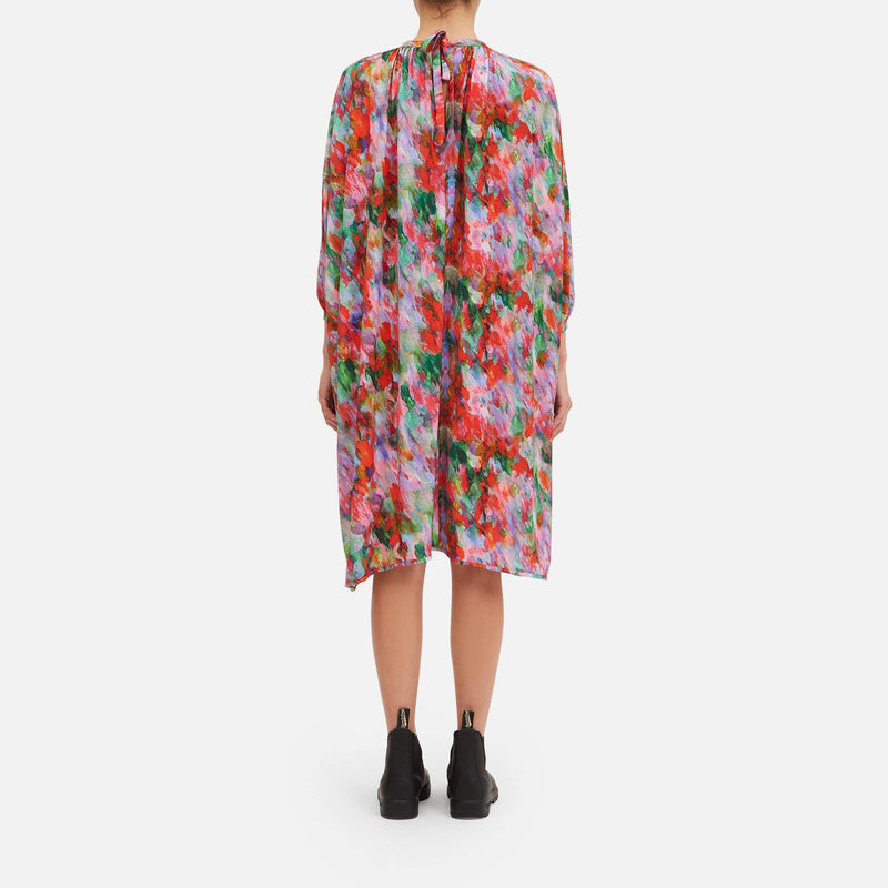 Long-sleeved dress with multicolored print