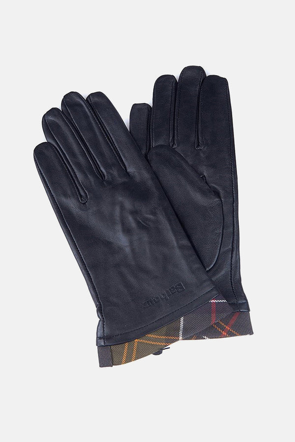 Leather Gloves with Tartan Trim